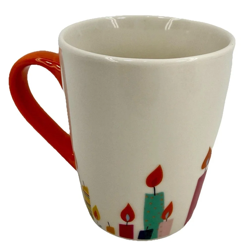 Starbucks Birthday Candles 10‎ oz Coffee Mug Cup 2020 White Orange Handle EUC